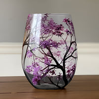 Wine Glasses Hand Painted Four Seasons Tree Design