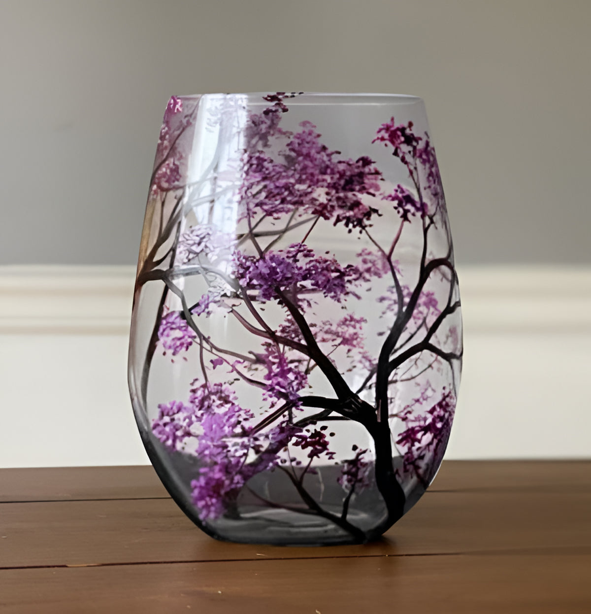 Wine Glasses Hand Painted Four Seasons Tree Design
