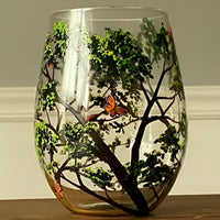 Wine Glasses Hand Painted Four Seasons Tree Design