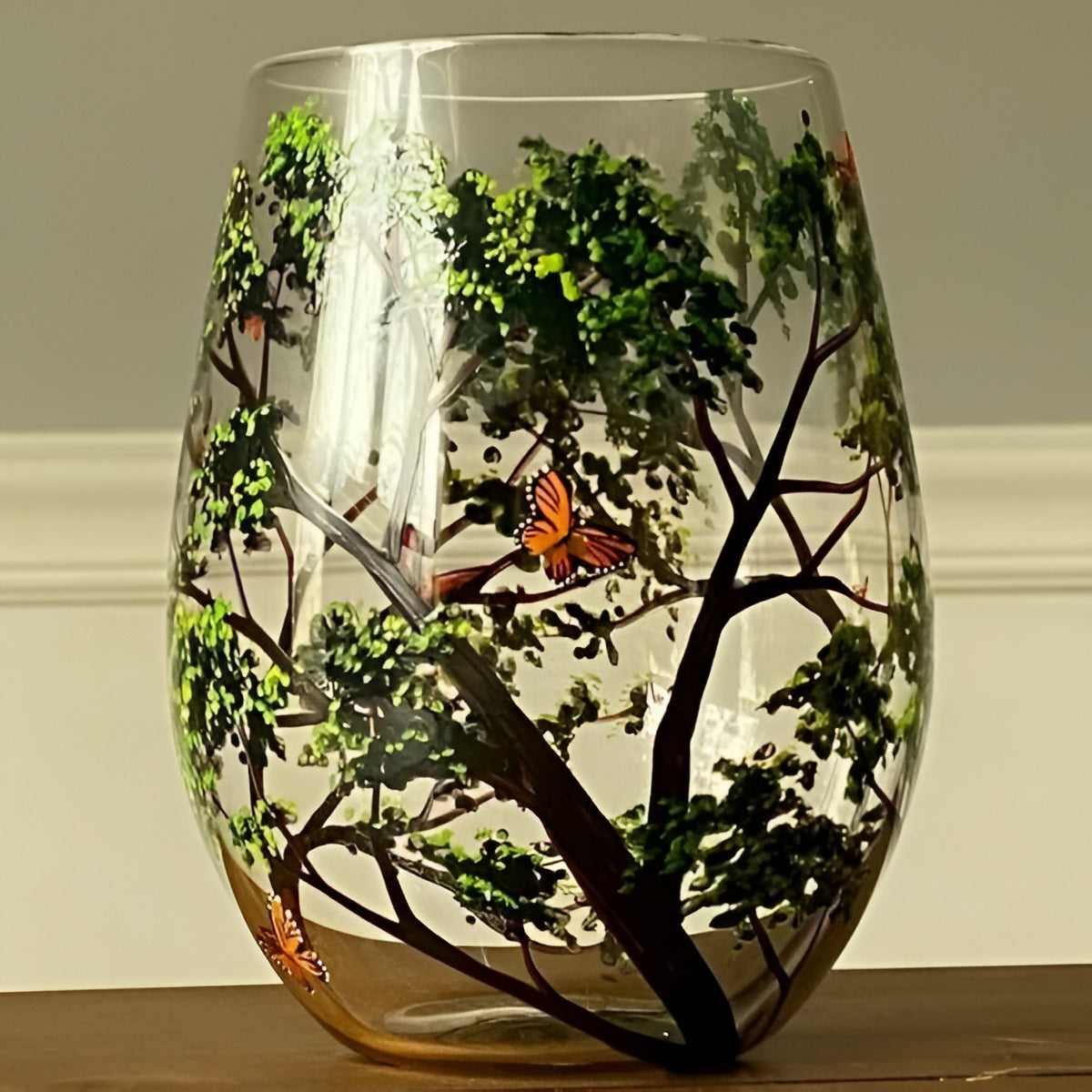 Wine Glasses Hand Painted Four Seasons Tree Design