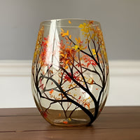 Wine Glasses Hand Painted Four Seasons Tree Design