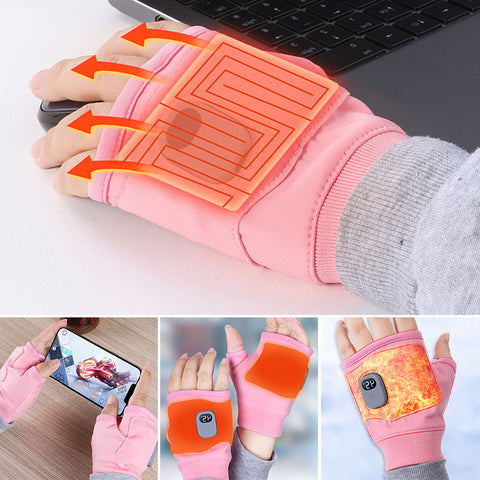 Fingerless Heated Gloves with Three Heat Settings, 1800 mAh Rechargeable Battery and a One Size Fit in Pink or Black