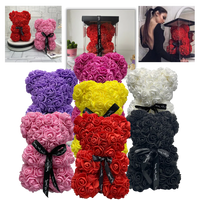 Foam Rose Teddy Bear About 9.8 Inches Tall with a Ribbon in Seven Colors