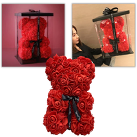 Foam Rose Teddy Bear About 9.8 Inches Tall with a Ribbon in Seven Colors