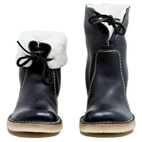 Lace Up Wool Lined Boots with Full Grain Upper and Crepe Rubber Sole