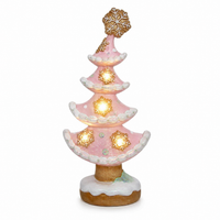 Pink Gingerbread Tabletop Tree with LED Lights and Snowflake Cookie Topper
