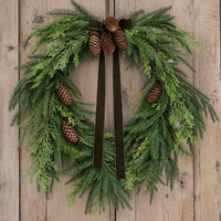 24" Holiday Heart Pine Wreath with Green Ribbon - Interior Delights