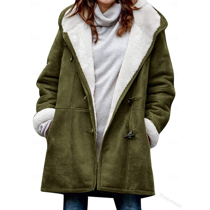Winter Hooded Coat with Button Front and Adjustable Hood for Cold Weather