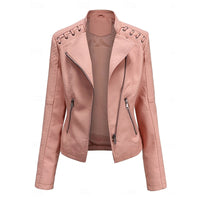 Womens Tailored Biker Jacket with a Structured Silhouette in Black, Khaki, Red or Pink