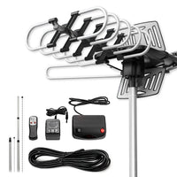 Remote Control Motorized TV Antenna with 360 Degree Rotation and Signal Amplifier, 33ft Cable
