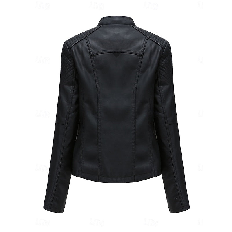 Womens Tailored Biker Jacket with a Structured Silhouette in Black, Khaki, Red or Pink