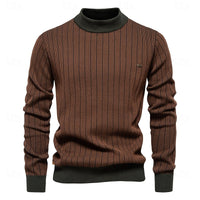Mens Ribbed Mock Neck Sweater with Vertical Rib Pattern and Tailored Relaxed Fit in Four Colors