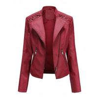 Womens Tailored Biker Jacket with a Structured Silhouette in Black, Khaki, Red or Pink
