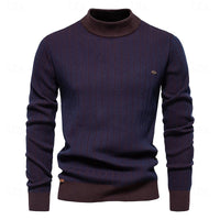 Mens Ribbed Mock Neck Sweater with Vertical Rib Pattern and Tailored Relaxed Fit in Four Colors