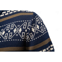 Mens Fair Isle Zip Up Cardigan with Stand Up Collar and Regular Fit in Navy Blue, Khaki and Military Green