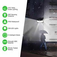 Solar Powered Flood Light with Motion Sensor, 208 LEDs and Three Operating Modes for Walls and Fences