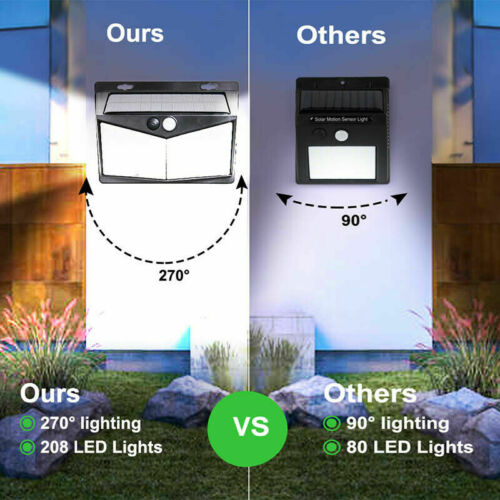 Solar Powered Flood Light with Motion Sensor, 208 LEDs and Three Operating Modes for Walls and Fences