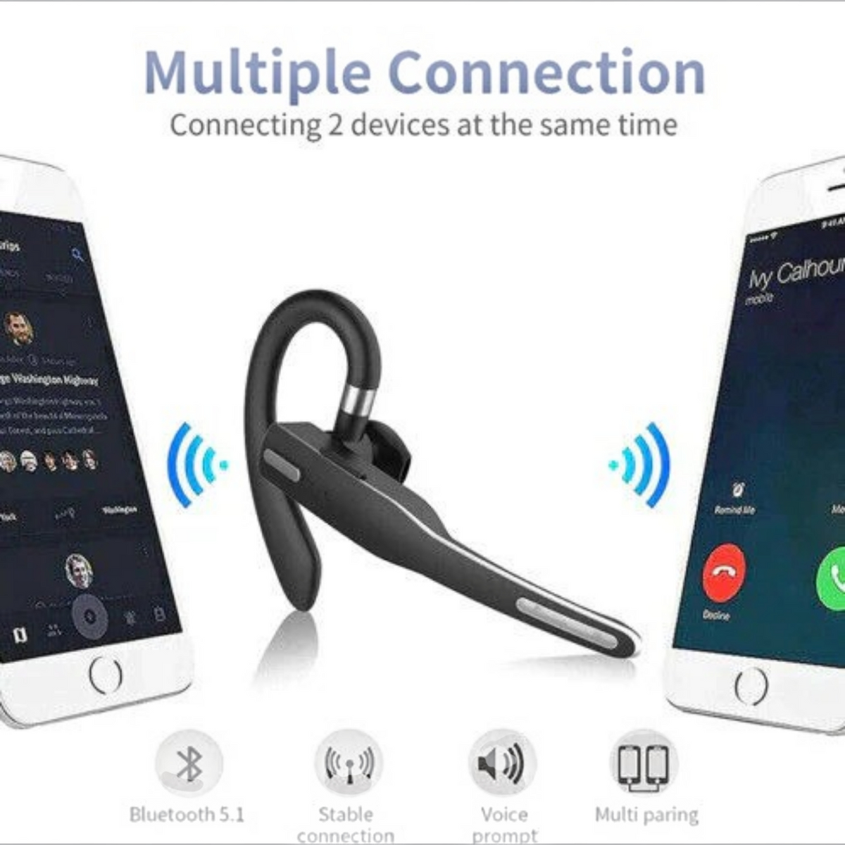 Trucker Dual Mic Wireless Bluetooth 5.1 Noise Cancelling Headset/Earpiece