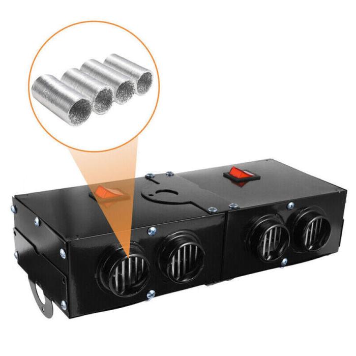 Twelve Volt 500 Watt Car Heater with PTC Ceramic Element, Four Air Outlets and Two Independent Switches