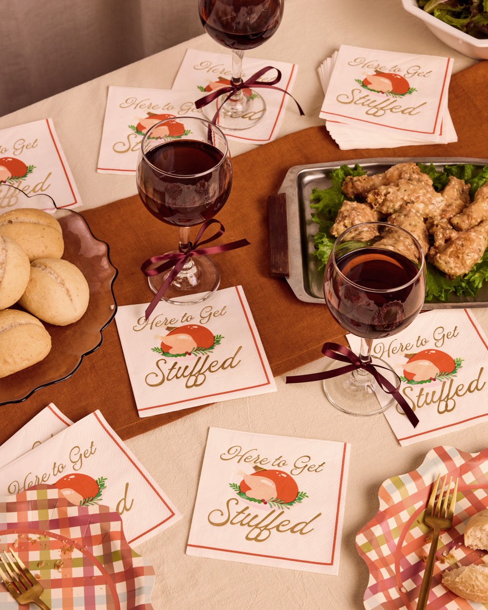 Turkey Cocktail Napkins with Gold Foil Accents and Cream Base, 50-Count