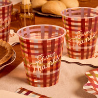 Plaid Thanksgiving Paper Cups with Give Thanks Script, 16-Count