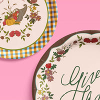 Iridescent Paper Plates with Autumn Patterns, Dual Size Set for Thanksgiving