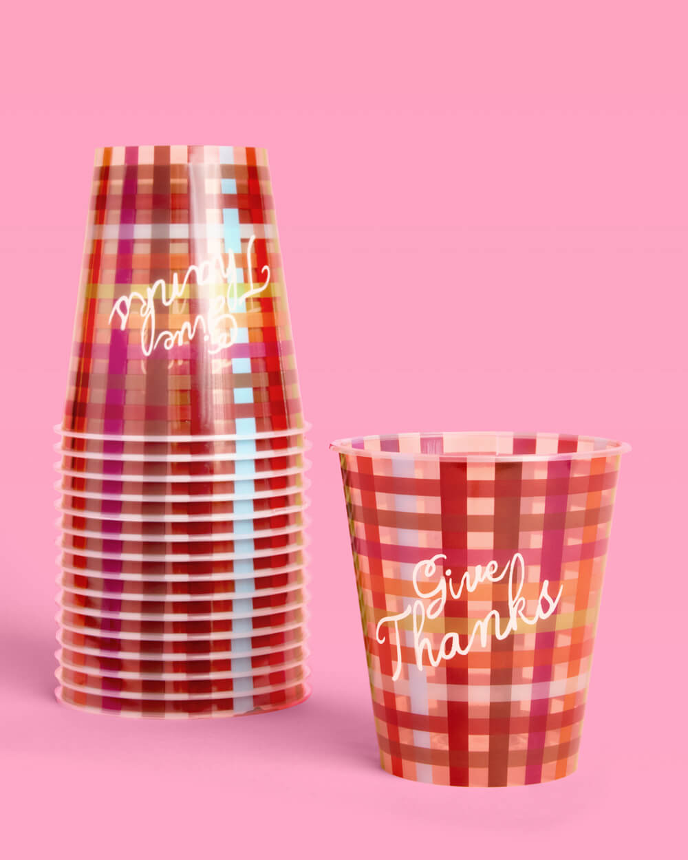 Plaid Thanksgiving Paper Cups with Give Thanks Script, 16-Count