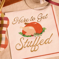 Turkey Cocktail Napkins with Gold Foil Accents and Cream Base, 50-Count