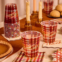 Plaid Thanksgiving Paper Cups with Give Thanks Script, 16-Count