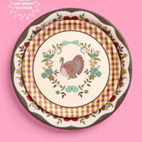 Iridescent Paper Plates with Autumn Patterns, Dual Size Set for Thanksgiving