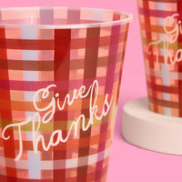 Plaid Thanksgiving Paper Cups with Give Thanks Script, 16-Count