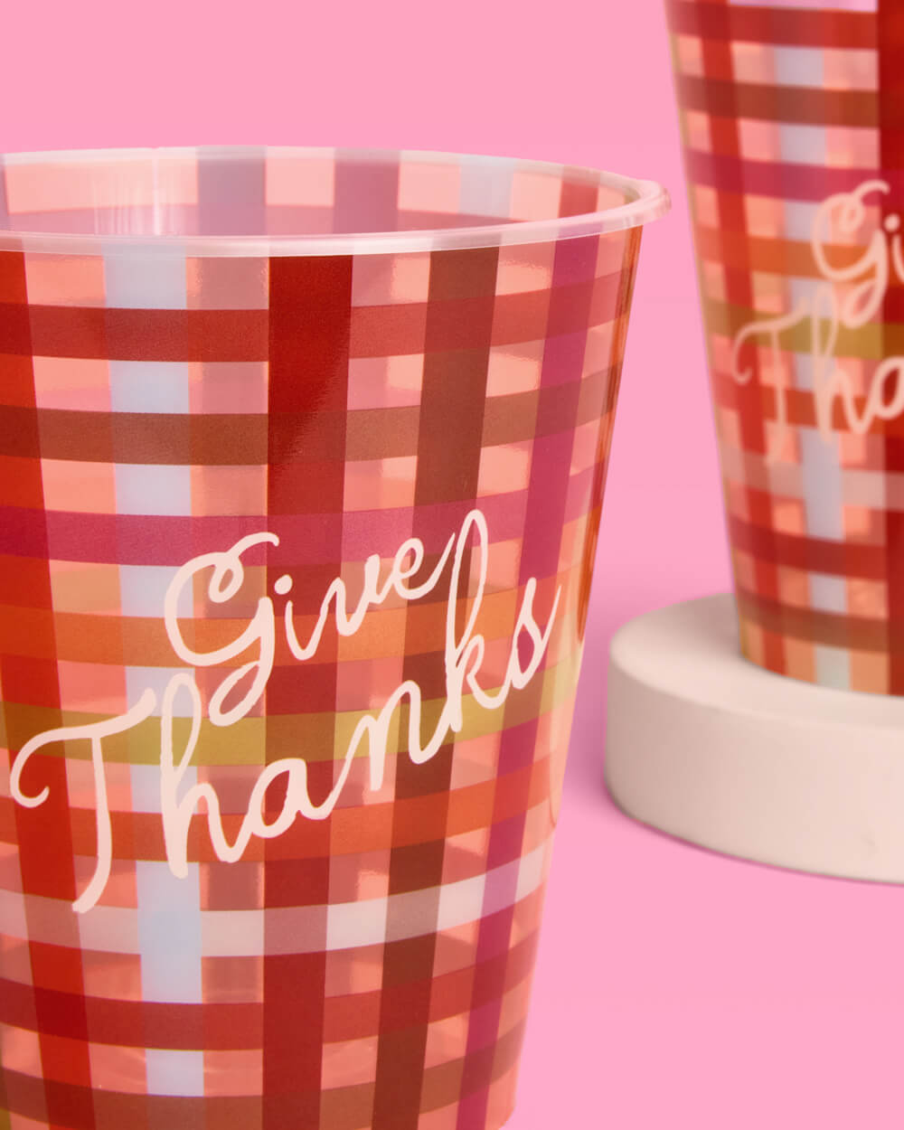 Plaid Thanksgiving Paper Cups with Give Thanks Script, 16-Count