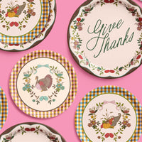 Iridescent Paper Plates with Autumn Patterns, Dual Size Set for Thanksgiving
