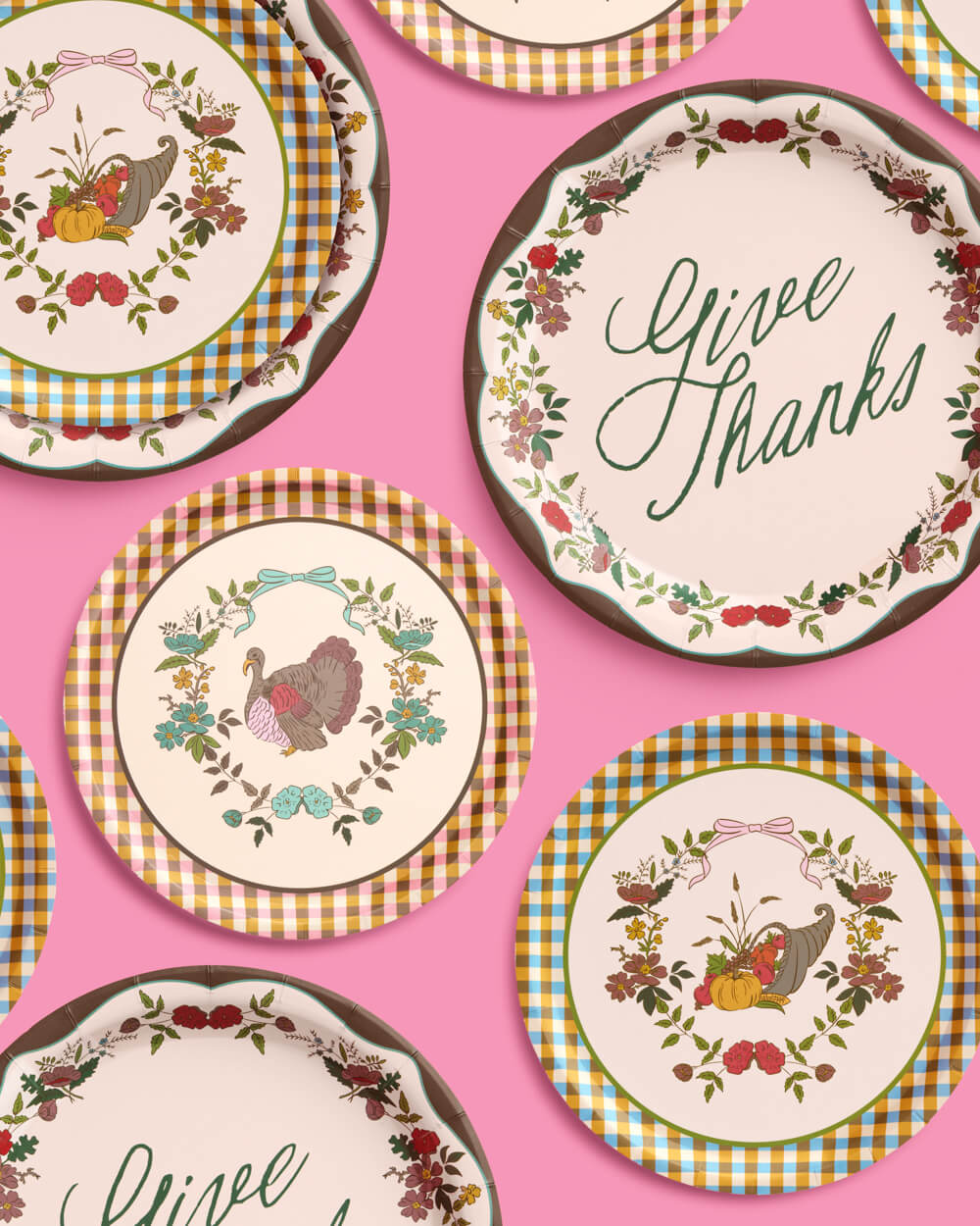 Iridescent Paper Plates with Autumn Patterns, Dual Size Set for Thanksgiving
