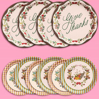 Iridescent Paper Plates with Autumn Patterns, Dual Size Set for Thanksgiving