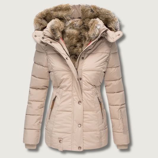 Winter Puffer Coat  Faux Fur Hood Quilted Design - Product showcase