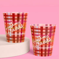 Plaid Thanksgiving Paper Cups with Give Thanks Script, 16-Count