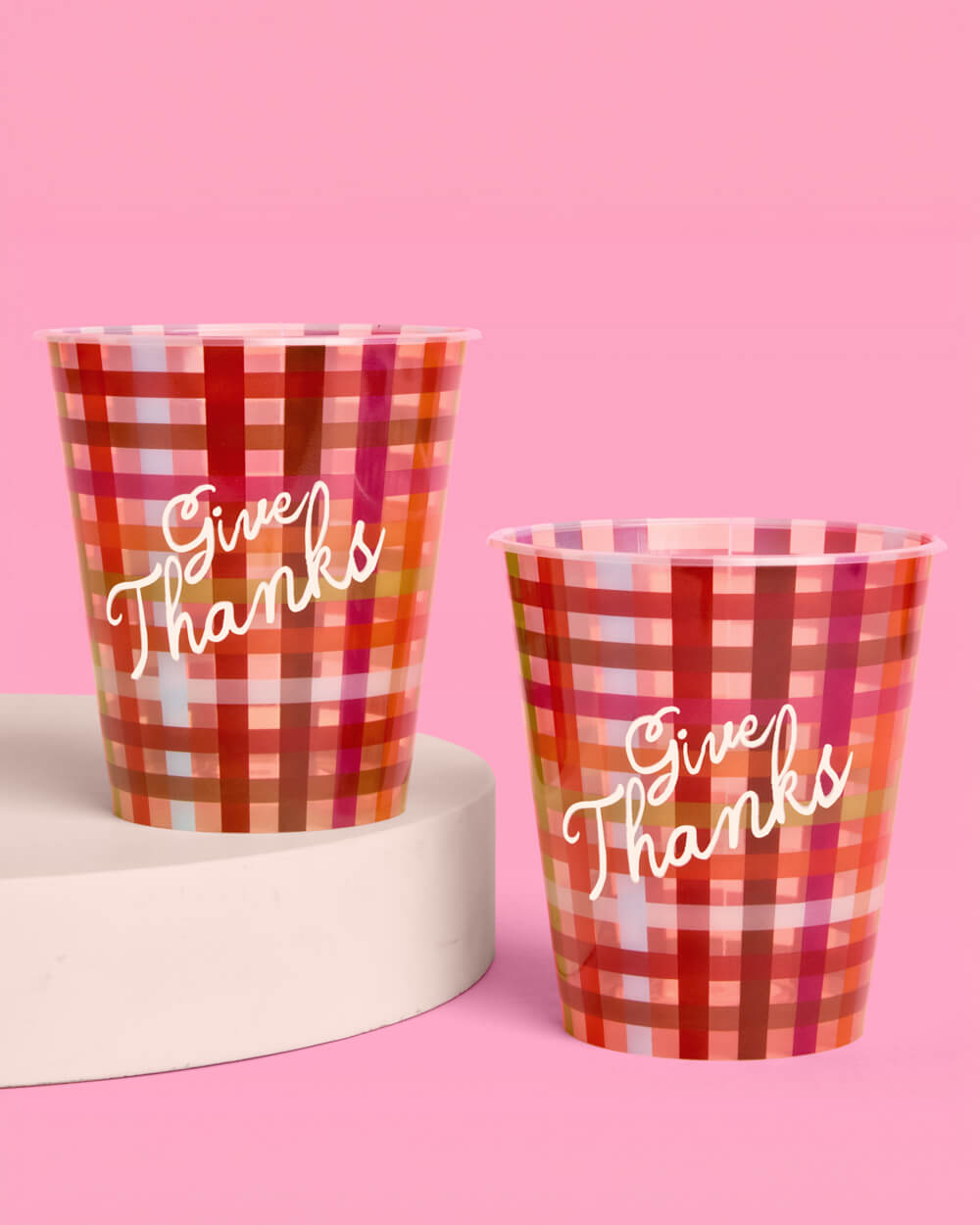 Plaid Thanksgiving Paper Cups with Give Thanks Script, 16-Count