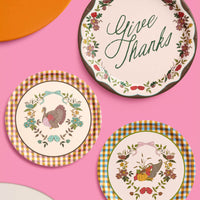 Iridescent Paper Plates with Autumn Patterns, Dual Size Set for Thanksgiving