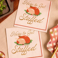 Turkey Cocktail Napkins with Gold Foil Accents and Cream Base, 50-Count