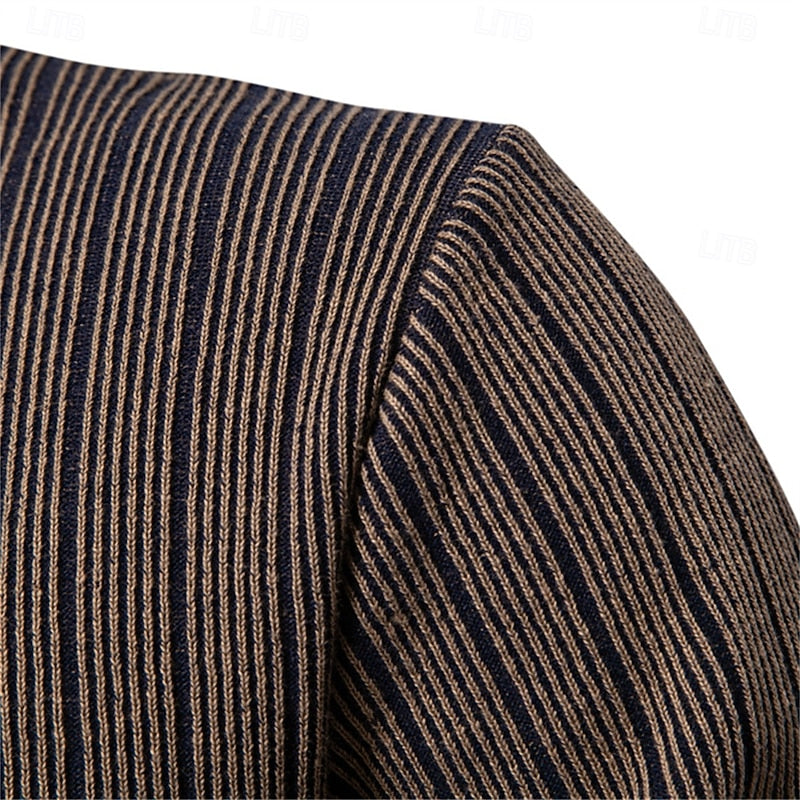Mens Ribbed Mock Neck Sweater with Vertical Rib Pattern and Tailored Relaxed Fit in Four Colors