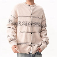 Mens Button Down Patterned Cardigan with Full Front Closure and Regular Fit in Dark Gray or Beige