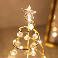 Spiral Light Up Christmas Tree with Golden Glow and Crystal Style Ornaments 12.4 Inches Tall
