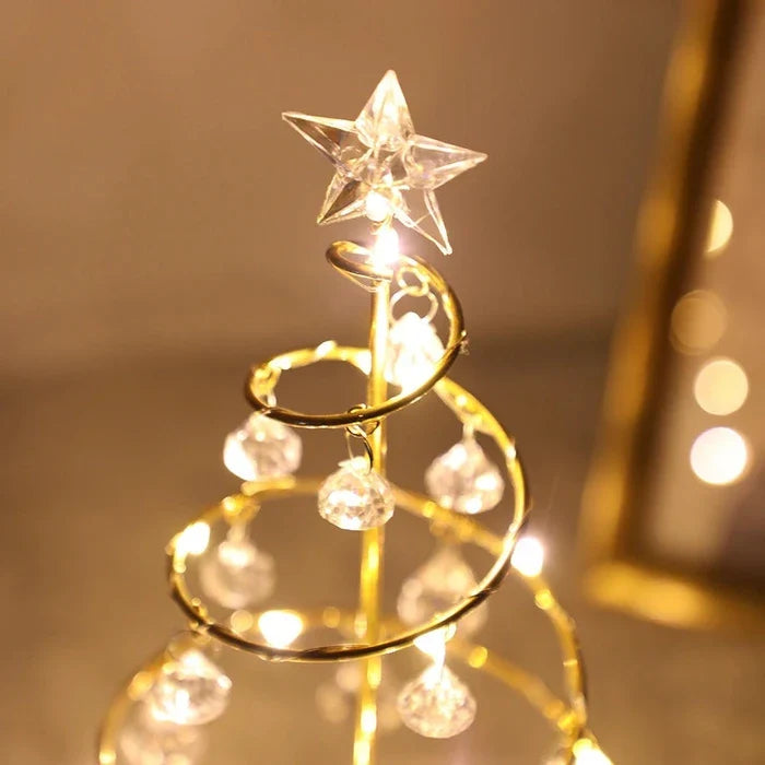Spiral Light Up Christmas Tree with Golden Glow and Crystal Style Ornaments 12.4 Inches Tall