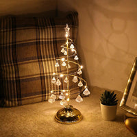 Spiral Light Up Christmas Tree with Golden Glow and Crystal Style Ornaments 12.4 Inches Tall