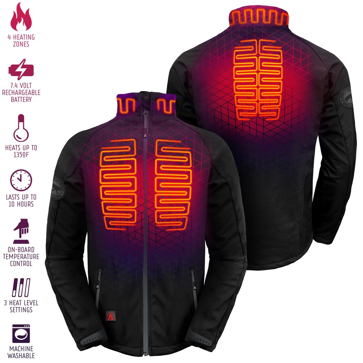 Mens Heated Softshell Coat with Touch Button Control and 7V Power Bank for Cold Weather