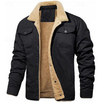 Plush Lined Trucker Jacket with Fold Down Collar and Four Storage Pockets