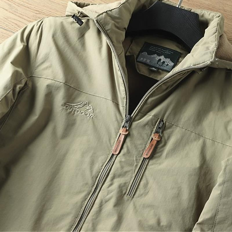 Windproof Hooded Jacket with Insulated Lining and Zippered Front Pockets