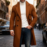 Mens Long Overcoat with Double Breasted Look, Roomy Pockets and Structured Fit in Eight Colors