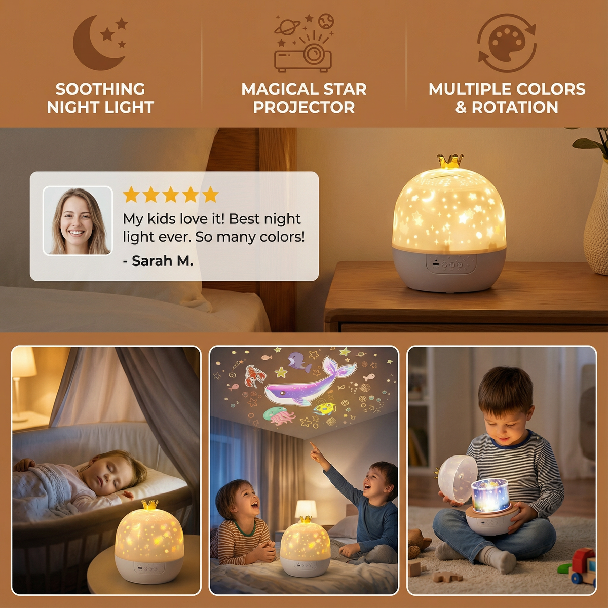 Ceiling Projector with Speaker and Dual Night Light Themes for Kids